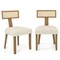 Set of 2 Linen Fabric Upholstered Accent Dining Chairs with Curved Rattan Backrests